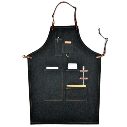 Tablier en denim noir avec sangle en cuir pour les vêtements de travail des fleuristes