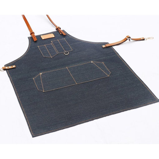 Tablier à bavette en toile Denim gris bleu foncé