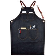Tablier à bavette en denim noir et toile blanche