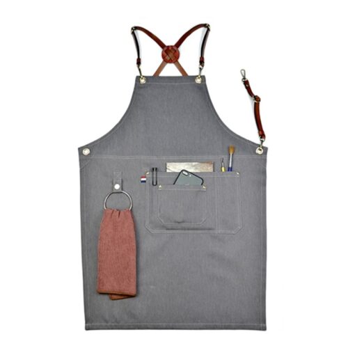 Gray Denim Apron Cross Back Straps