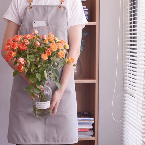 Tablier long croisé en coton gris kaki