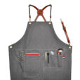 Gray Denim Apron Cross Back Leather Strap