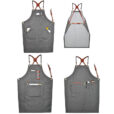 Gray Denim Apron Cross Back Leather Strap