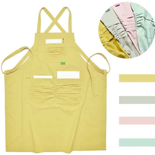 Tablier long en coton Jaune Gris Vert et Rose