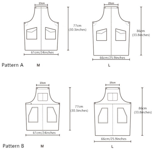 Tablier à bavette en toile de 4 couleurs avec sangles en cuir