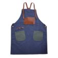 Grijs of blauw canvas schort met leren katoenen riem