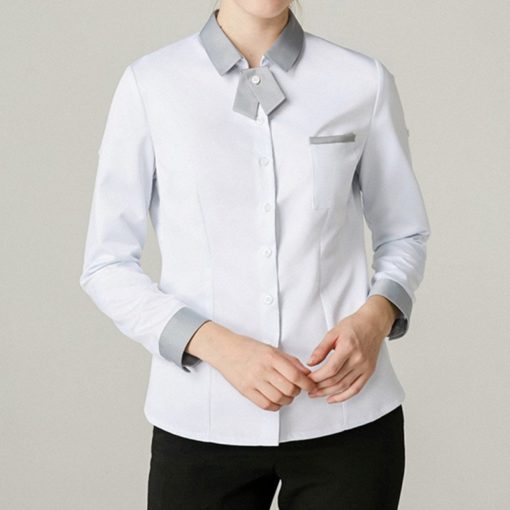 Chemise blanche à manches longues en polyester coton