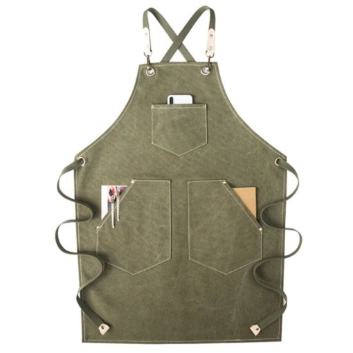 Groen Khaki Grijs canvas schort met katoenen banden