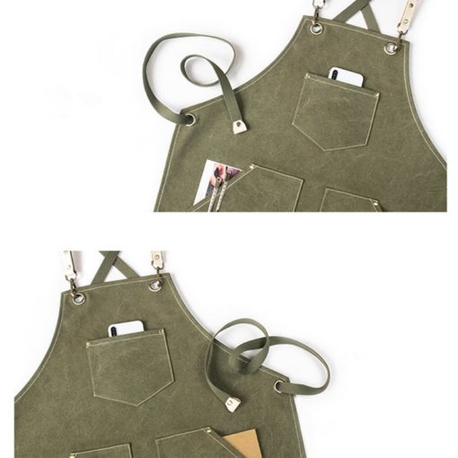 Groen Khaki Grijs canvas schort met katoenen banden