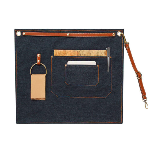 Canvas Denim Schort met Leren Banden