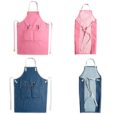 Roze groen blauw denim schort met canvas banden