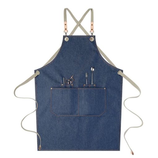 Roze groen blauw denim schort met canvas banden