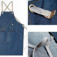 Roze groen blauw denim schort met canvas banden