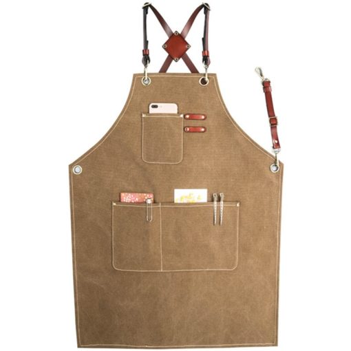 Grijs Khaki Canvas Schort met Leren Banden