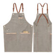 Gray Canvas Denim Apron Crossback Leather Straps