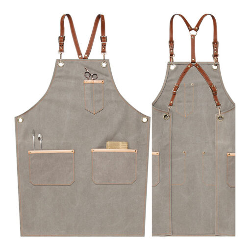 Gray Canvas Denim Apron Crossback Leather Straps