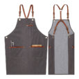 Gray Canvas Denim Apron Crossback Leather Straps