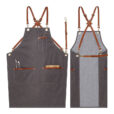 Gray Canvas Denim Apron Crossback Leather Straps