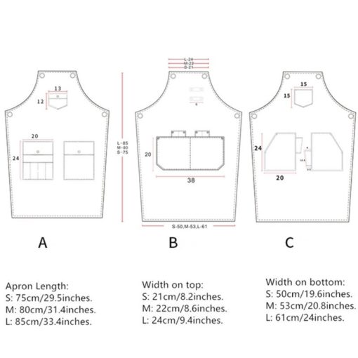 Tablier en denim gris avec sangles en cuir de vachette