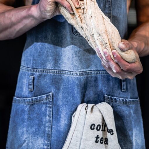 Zwart denim slab schort met katoenen banden