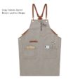 Blauw Grijs Khaki Canvas Schort met Koeienhuid Leren Band