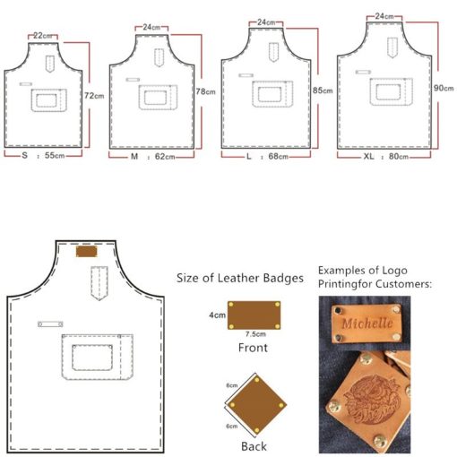 Tablier en toile grise avec bretelles croisées en cuir de vachette