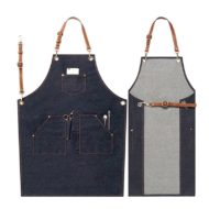 Zwart Blauw Grijs Denim Schort met Leren Banden