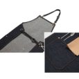 Tablier de bavoir en denim Bleu Gris et Noir avec des sangles en cuir