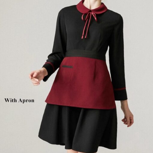 Tablier en polyester noir Uniforme de robe de serveuse