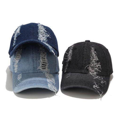 Blauwe denim baseballpet Zwarte hoed