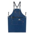 Grijs Blauw Canvas Schort met Kruislings Leren Banden