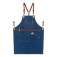 Grijs Blauw Canvas Schort met Kruislings Leren Banden