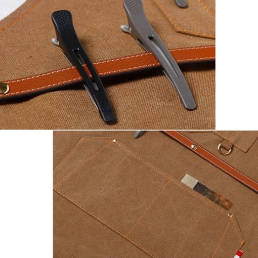 Grijs Blauw Canvas Schort met Kruislings Leren Banden