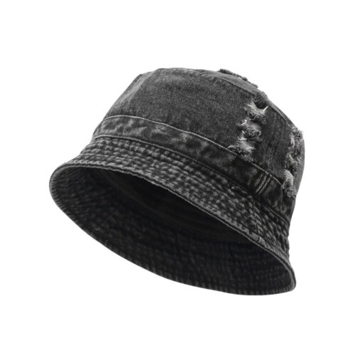 Zwarte denim bucket hoed Blauwe visserszonhoed