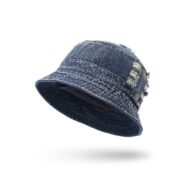 Chapeau seau en denim noir Casquette de pêche bleue pour le soleil