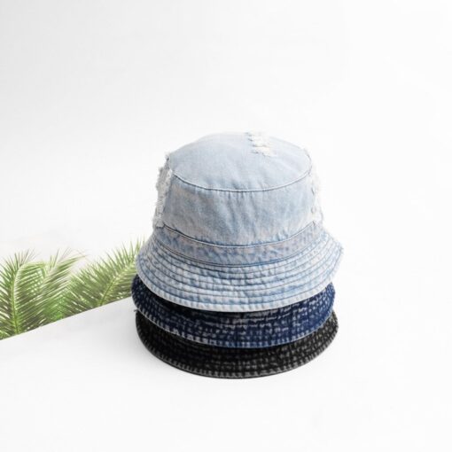 Zwarte denim bucket hoed Blauwe visserszonhoed