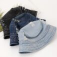 Chapeau seau en denim noir Casquette de pêche bleue pour le soleil