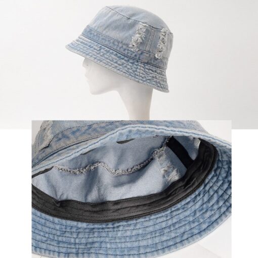 Zwarte denim bucket hoed Blauwe visserszonhoed