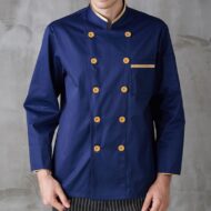 Veste de chef bleue à manches longues en polyester coton