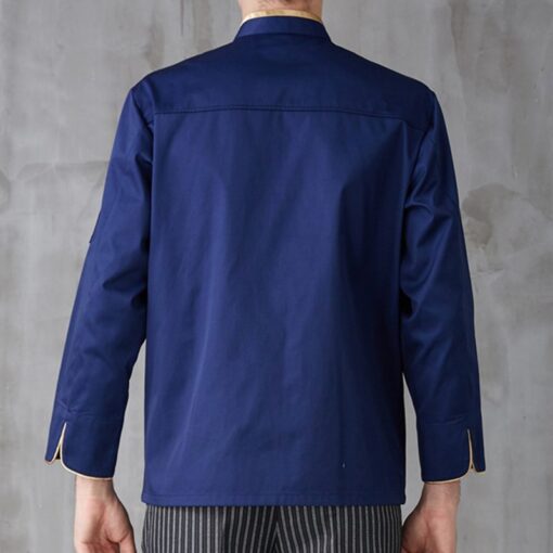 Veste de chef bleue à manches longues en polyester coton