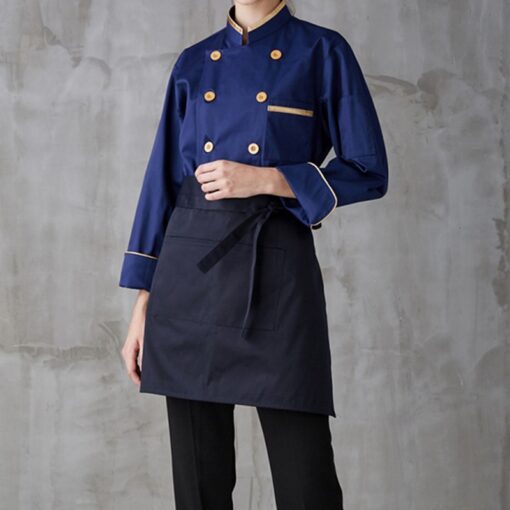 Veste de chef bleue à manches longues en polyester coton