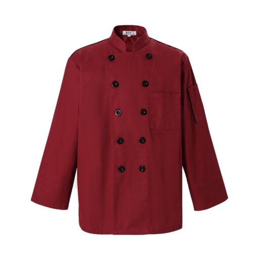 Veste de chef rouge à manches longues en polyester coton