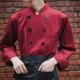 Veste de chef rouge à manches longues en polyester coton