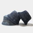 Blauwe denim bucket hoed ronde outdoor visserspet