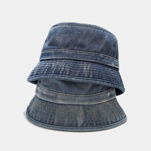 Blauwe denim bucket hoed ronde outdoor visserspet