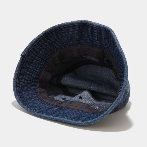 Blauwe denim bucket hoed ronde outdoor visserspet