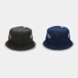 Blauwe denim bucketpet Zwarte zonnehoed