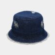 Casquette seau en denim bleu Chapeau de soleil noir