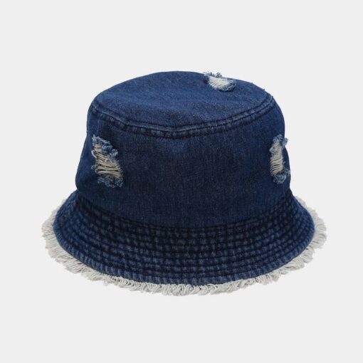 Blauwe denim bucketpet Zwarte zonnehoed