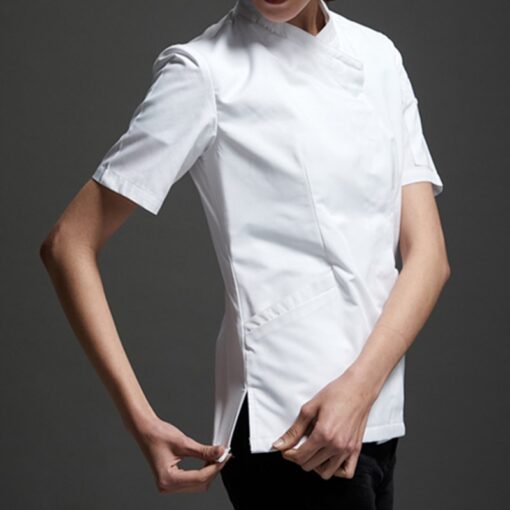 Chemise de chef femme en polyester coton noire et blanche
